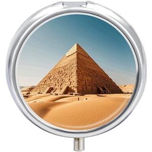 Pillendoosje draagbare Egyptische piramide in woestijn pillenorganisator reizen pillenetui voor zak of portemonnee medicijnpillencontainer met spiegel 3 compartimenten dagelijkse medicijnorganizer