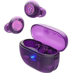 JLab Go Pop ANC Bluetooth-Oordopjes met ANC, 24+ uur Batterij, IP55 Zweetbestendig, Microfoon, Heldere Oproepen en Multipoint-Verbinding Voor Meerdere ApparatenTransparant Violet