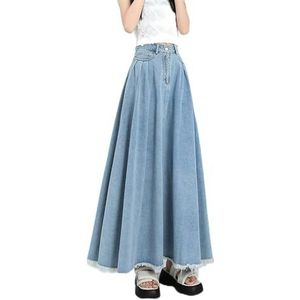 WEITING Dames Mode Kwastjes Maxi Denim Rok 2023 Nieuwe Plissé Lange Jeansrok met Grote Zoom Elegant Koreaans Vrouwen-Lichtblauw-M