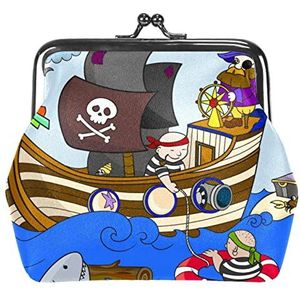 Munt Portemonnees Vintage Pouch Change Portemonnee Portefeuilles Cartoon Piraat Nautische Schip Papegaai Haai, Multi kleuren, 3.3x3.6 in/11x12 cm, Klassiek