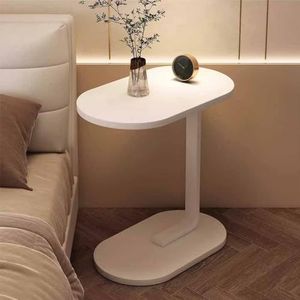 ZYBOWAYL Wit nachtkastje minimalistische C-vormige bijzettafel 17,7 x 11,8 inch kleine bijzettafel hoog 23,6 inch accenttafel houten salontafel voor kleine ruimtes woonkamer (kleur: A)
