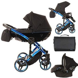 Junama kinderwagen combinatie kinderwagen premium buggy babyzitje + accessoires Isofix selecteerbaar Individual door Ferriley & Fitz Black Blue 02 3in1 (inclusief autostoeltje)