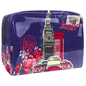 UK London Big Ben Print Reizen Cosmetische Tas voor Vrouwen en Meisjes, Kleine Waterdichte Make-up Tas Rits Pouch Toiletry Organizer, Meerkleurig, 18.5x7.5x13cm/7.3x3x5.1in, Modieus