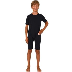 Normann Care Kinderpyjama met korte mouwen, uniseks, met diagonale ritssluiting op de rug, Donkerblauw, 128