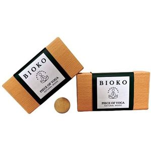 BIOKO Yogablok set van 2 + massagebal - ecologisch yogablok van beukenhout 100% natuur - yogablok voor beginners en gevorderde meditiatie pilates - fitnessaccessoires hulpmiddel, eco en biologisch