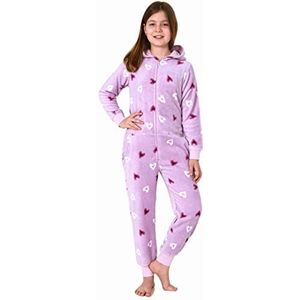 202 467 97 954 Jumpsuit voor meisjes, pyjama, lange mouwen, in een leuke hartlook, paars, 140 cm