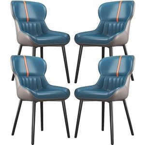 GEIRONV Keuken eetkamerstoelen set van 4, met koolstofstaal metalen stoelpoten moderne PU lederen aanrecht lounge woonkamer receptie stoel Eetstoelen (Color : Dark Blue, Size : 85 * 48 * 40cm)