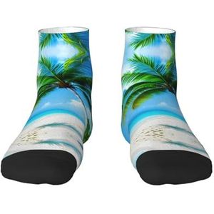 Veelzijdige sportsokken met palmbomen en blauwe zeedruk voor casual en sportkleding, geweldige pasvorm voor voetmaten 36-45, Palmbomen En Blauwe Zee, Eén Maat