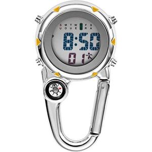 DITUDO Pocket Horloge Clip-on Karabijnhaak Pocket Horloge Verpleegkundige Horloge Multifunctionele Kompas Flesopener Sport Klok Verpleegster Horloge, Digitaal Geel