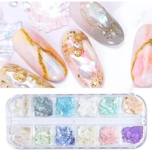 6/12 Grids/Set Onregelmatige Nagels Abalone Schelp Slice Natuurlijke Mica Steen Fragment Polish DIY Manicure Paillette Decoraties-12 Grids-BH