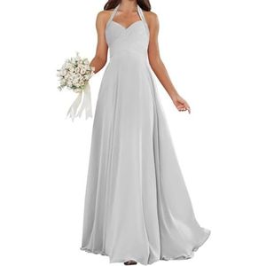 HPPEE Halter bruidsmeisjesjurken voor dames, geplooid, mouwloos, chiffon, A-lijn, bruidsmeisje, formele avondjurk, Zilver, 32