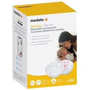 Medela Veilige en droge ultradunne wegwerp-borstvoedingskussens, 240 count borstkussens voor borstvoeding, lekvrij ontwerp, slank en gevormd voor optimale pasvorm en discretie