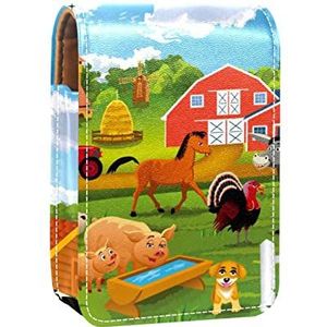 Animal Farm Lip Gloss Houder Lipstick Case Draagbare Mini Lipstick Opbergdoos Reizen Lipstick Organizer Case met Spiegel voor Vrouwen, Meerkleurig, 9.5x2x7 cm/3.7x0.8x2.7 in