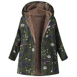 HaicoM Fleece gevoerde winterjassen voor vrouwen retro vesten voor vrouwen grote maat lang met zakken dames dikke warme buitenkleding bloemenprint hoodies vintage oversized katoenen jassen voor