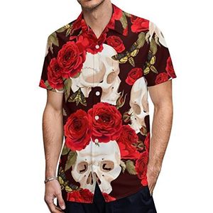 Skulls And Red Roses Hawaiiaanse shirts voor heren, casual overhemd met korte mouwen, knoopsluiting, vakantie, strandshirts, 2XL
