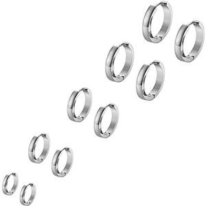 Bo Win 5 paar zilveren oorbellen voor heren en dames - mini creolen en oorbellen in titanium