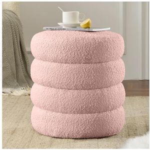 JTWWDM Veelzijdige Poef In 3 Kleuren, Comfortabele Ronde Voetenbank, Gestoffeerde Voetenbank, Kaptafelkruk voor Woonkamers Kinderkamers en Kleine Ruimtes,Roze,35x40cm(14x16in)
