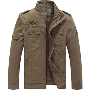 WenVen Heren Winter Windjack Militaire Stiijl Katoen Jas Kaki X-Large
