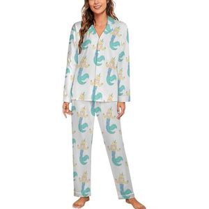 Caticorn Zeemeermin pyjama met lange mouwen voor vrouwen, klassieke nachtkleding, nachtkleding, zachte pyjama's, loungesets