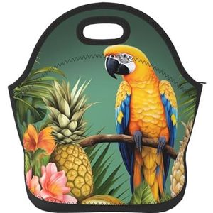 Lunchtas Lunch Box voor Vrouwen Mannen Neopreen Geïsoleerde Lunch Tote Tas Zomer Papegaai Ananas Vogel Lekvrije Koeltas Herbruikbare Lunchbox Draagbare Koelere Lunch Container voor Picknick Reizen