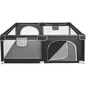 Babybox,Kinderbox voor baby's, kinderbox, Anti-slip Zuignappen, Luchtdoorlatende Gaas en Deur, Binnen en Buiten Baby Speelbox, 120 * 160 * 66cm-zwart