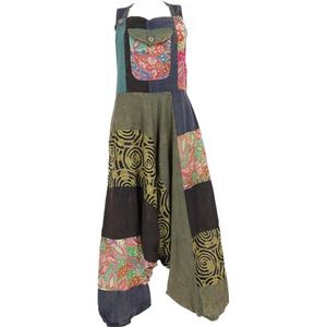 GURU SHOP Unikat patchwork tuinbroek, kleurrijke jumpsuit, overall, dames, katoen, groen, 38