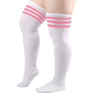 DRESHOW - Plus Size - Dij Hoge Sokken - Gestreept - Over de Knie - Lange Boot Kousen