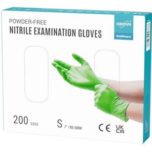 EUROPAPA® 200 x wegwerphandschoenen, nitrilhandschoenen, poedervrij, onderzoekshandschoenen, EN455 EN374, latexvrij, wegwerphandschoenen, verkrijgbaar in de maten S, M, L en XL (S, Groen)