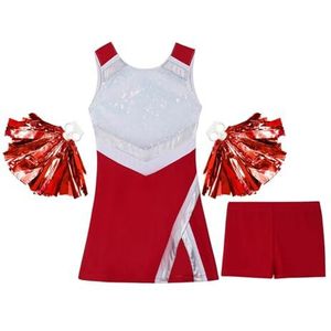 Cheerleader-Uniformen Cheerleader-Kostuums Cosplay voor Meisjes voor Kinderen Cheerleader-Uniformen Sportjurk + Bloemenballen Set voor Competitie Danskleding (Kleur: Rood: Rood