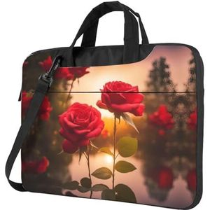 Rode rozen aan de rivier zakelijke laptoptas, lichtgewicht meerlaags ontwerp, perfecte bescherming voor uw computer, ritsontwerp, schokbestendige voering, 33 cm, Zwart, 13 inch