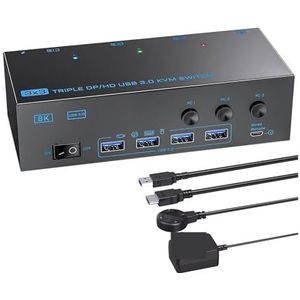 USB 3.0 KVM-switch 3 monitoren 3 computers 8K60Hz 4K144Hz DP-switch met 4 USB 3.0-poorten,Schakelde soepel