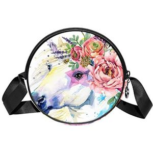 Ronde Crossbody Tas paard bloem Anime Messenger Bag Purse voor Vrouwen, Meerkleurig, 6.7x6.7x2.3 in, Sling Rugzakken
