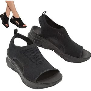 Comfortabele orthopedische sandalen voor dames | Womens Hollow Out Slingback, super comfortabele sport gebreide sandalen mesh zachte zool mode damesschoenen