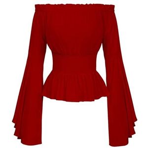 Renaissance Boer Vrouwen Off Shoulder Mouwen Shirt Boho Steampunk Piraat Middeleeuwse Cosplay Kostuum Vintage Korset Tops-Rood, XL