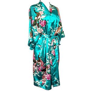 CCcollections Kimono badjas lang 16 kleuren Premium Peacock bruidsmeisje bruidsdouche dames cadeau (Blauw Turquoise)