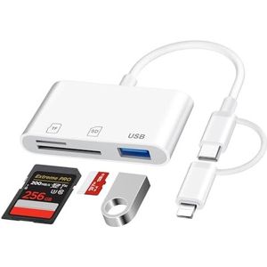 SD-kaartlezer voor iPhone [Apple MFi-gecertificeerd] 3-in-2 SD-kaartadapter USB C Lightning naar SD/Micro SD/USB, geheugenkaartadapter, SD-kaartlezer voor iPhone 16/15/14 iPad Android