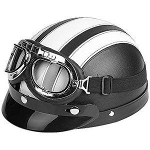 Estink - Halfhelm - Wit - Scooterbescherming - Open Helm met Vizier en Veiligheidsbril