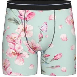 GRatka Boxer slips, heren onderbroek boxershorts, been boxer slips grappig nieuwigheid ondergoed, roze kersenbloem groenblauw lente, zoals afgebeeld, XXL