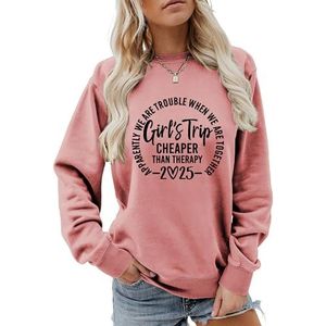 MLZHAN Meisjesreis Goedkoper Dan Therapie 2025 Vrouwen Camping Sweatshirt Casual Lange Mouw Truien Campers Basic Shirt, Roségoud, S