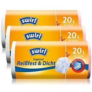 Swirl vuilniszakken met trekkoord, 20 liter, 3 rollen met elk 20 zakken, wit