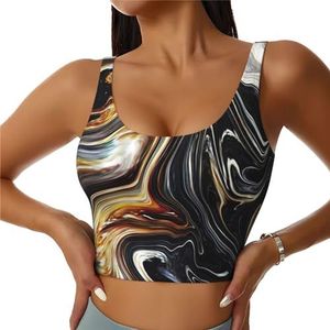 Abstracte Marmeren Inkt Textuur Print Comfortabele Vrouwen Sport Vest Yoga Workout Vest Voor Vrouwen Lichtgewicht Zomer, Zwart, S
