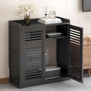 LIUWOPA WiFi-router verborgen doos en media-opbergkast - vrijstaande organizer met dubbeldeksplank voor thuis/kantoor - stijlvol zwart ontwerp (58,9 x 24,9 x 97 cm)