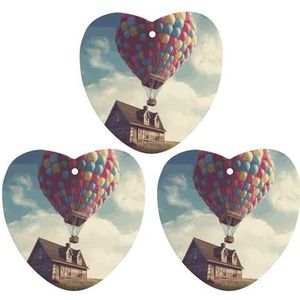 Heteluchtballon nemen houten huis vliegen de auto luchtverfrisser opknoping wierook chips 3 Pack Automotive Geurende Hangende Lakens Liefde vorm voor Auto Thuis Auto Interieur Decor