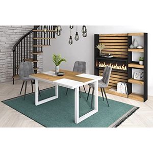 Skraut Home - eettafel | 6 personen | 140 | Robuust en stabiel dankzij zijn structuur en solide poten | Ideaal voor familiebijeenkomsten | Eik en wit | Industriële stijl