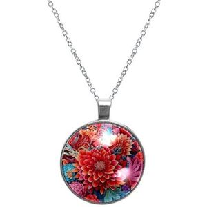 PAFEFO Heldere Rode Rijke Bloem Kristal Glas Ketting, Roestvrij Staal Steen Hanger Ketting Edelsteen Hangers Sieraden Geschenken Voor Vrouwen Meisjes, 30mm, Roestvrij staal Roestvrij staal