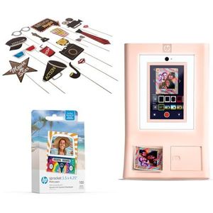 HP Sprocket Fotohokje Instant kleurenfotoprinter (Roze) + Zinkpapier (100 vellen) + Hollywood-rekwisieten (1)