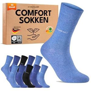 Comfort Diabetes Sokken heren zonder elastische band & zonder naad 10 Paar Sokken Diabetici met Comfortband Katoen 43-46 Zwart Blauw Navy