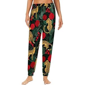 Leopards And Roses pyjama voor dames, loungebroek, elastische tailleband, nachtkleding, broekje, print