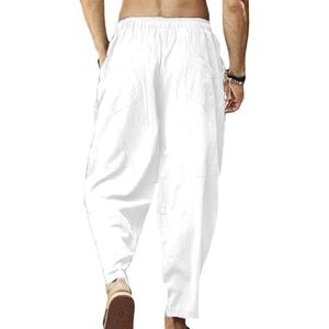 Joggingbroek For Heren Casual Ademende, Gewassen Sportbroek Losse Herenbroek 3/4 Herenbroek (Color : Blanc, Size : 5XL)