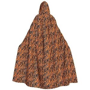 NEZIH Tijger Strepen Oranje Patroon Volledige Lengte Carnaval Cape Met Hood, Unisex Cosplay Kostuums Mantel Voor Volwassenen 185cm